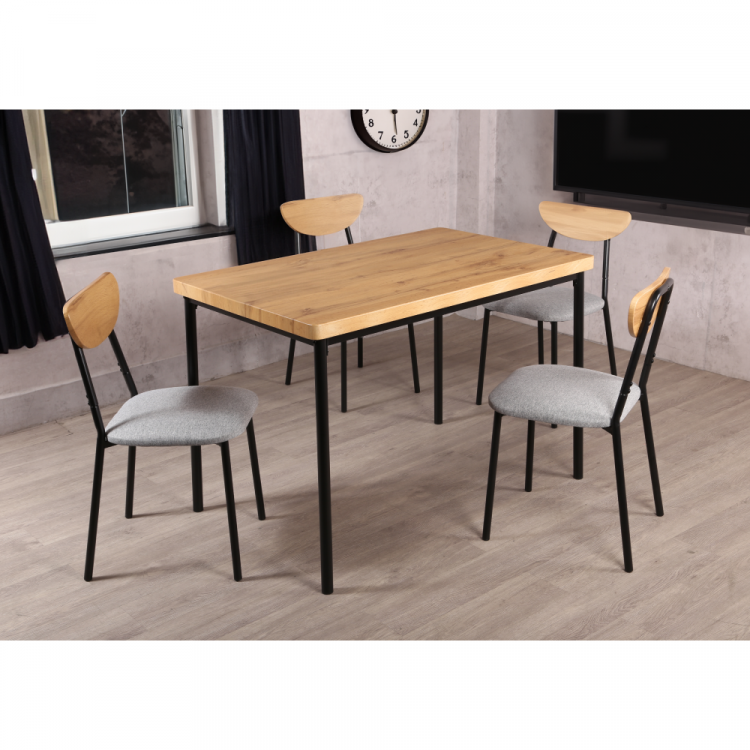 Jídelní set MADIO. Dub světlý/šedá/černá