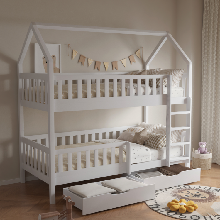 Montessori patrová postel VENITA včetně roštu. Bílá