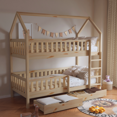 Montessori patrová postel VENITA včetně roštu. Přírodní