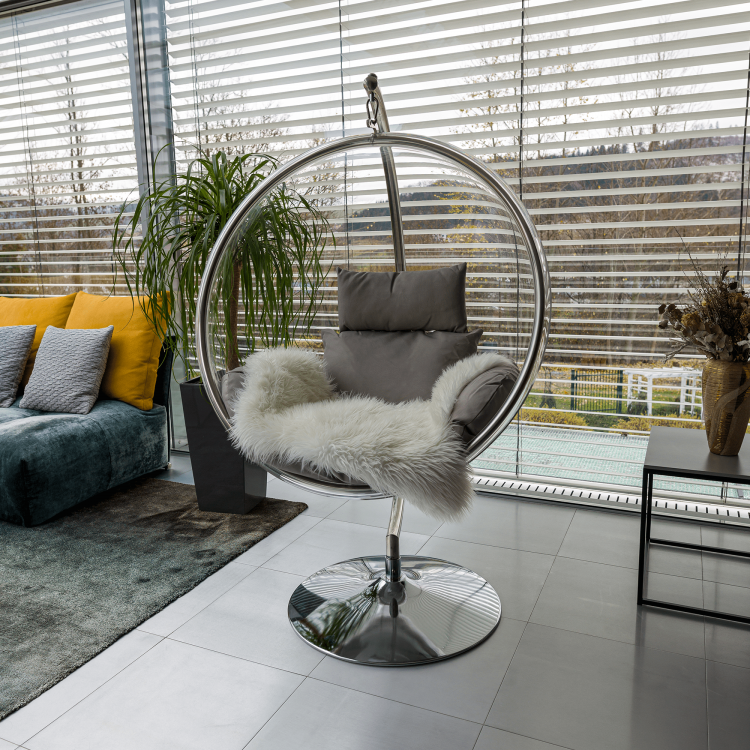 Závěsné křeslo se stojanem BUBBLE NEW III. Transparentní/stříbrná/šedá