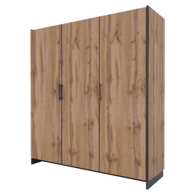 Policová a šatní skříň AMONI 3D. Dub wotan/černá