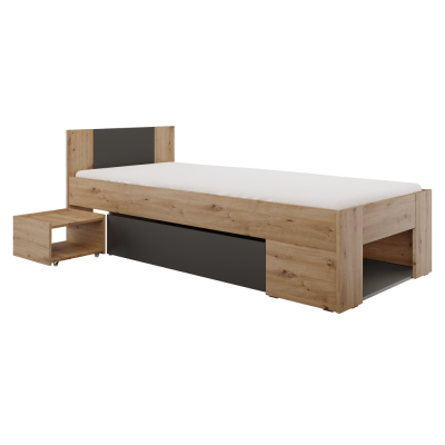Postel s úložným prostorem, 90x200, dub artisan/antracit, UNIS Postel s úložným prostorem, 90x200, dub artisan/antracit, UNIS