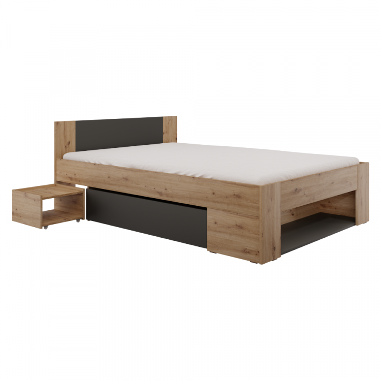 Postel s úložným prostorem, 140x200, dub artisan/antracit, UNIS Postel s úložným prostorem, 140x200, dub artisan/antracit, UNIS