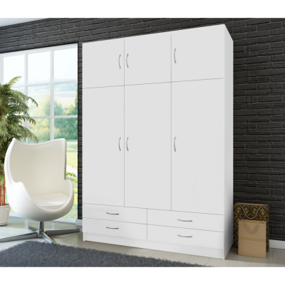 Šatní a policová skříň GERI 3D se šuplíky. Bílá