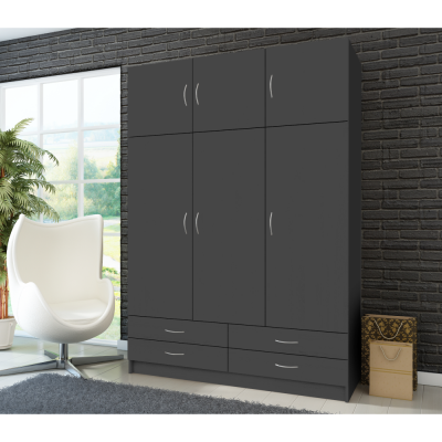 Šatní a policová skříň GERI 3D se šuplíky. Grafit