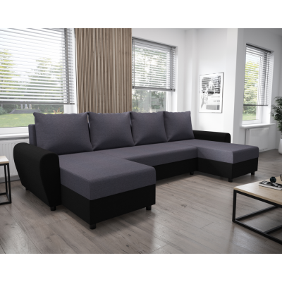 Univerzální rozkládací sedací souprava DAKAR U s úložným prostorem. Šedá/černá