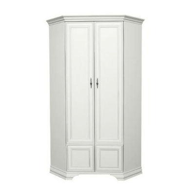 Rohová šatní a policová skříň KENTAK s výsuvným věšákem. Alpská bílá