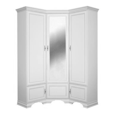 Rohová zrcadlová multifunkční skříň KENTAK. Alpská bílá