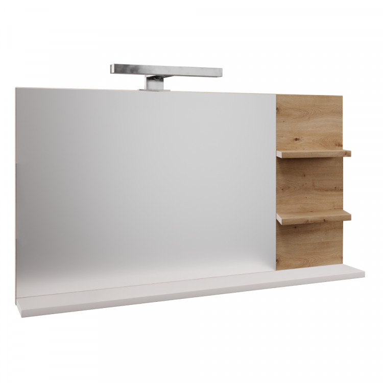 Zrcadlo s LED osvětlením, bílá/dub artisan, CUBO CUB04