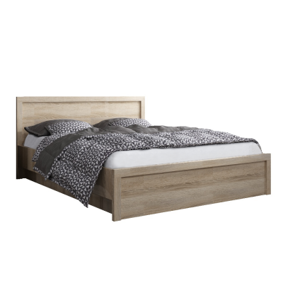 Dvoulůžková postel JESI 140x200 s úložným prostorem a výklopným roštem. Dub sonoma