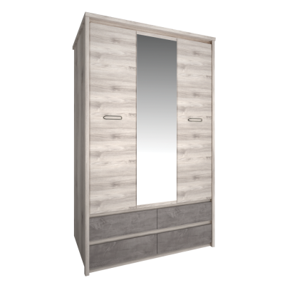 Policová a šatní skříň se zrcadlem JESI 3D4S. Kaštan nairobi/onyx