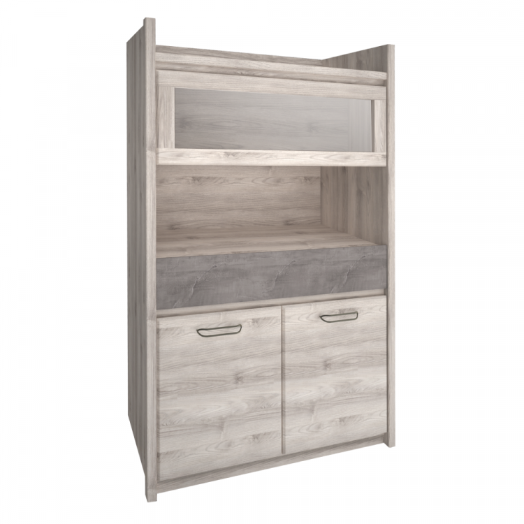 Nízká vitrína JESI 2D se zásuvkou. Kaštan nairobi/onyx