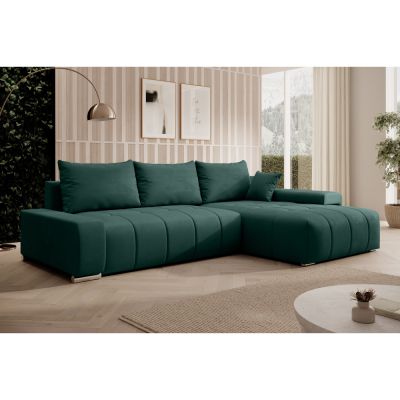 Univerzální rohová rozkládací sedací souprava VEZAN s úložným prostorem. Smaragdová