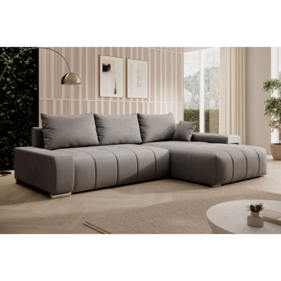 Univerzální rohová rozkládací sedací souprava VEZAN s úložným prostorem. Šedá