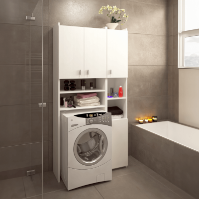 Skříňka nad pračku s regálem MIRALI. Bílá