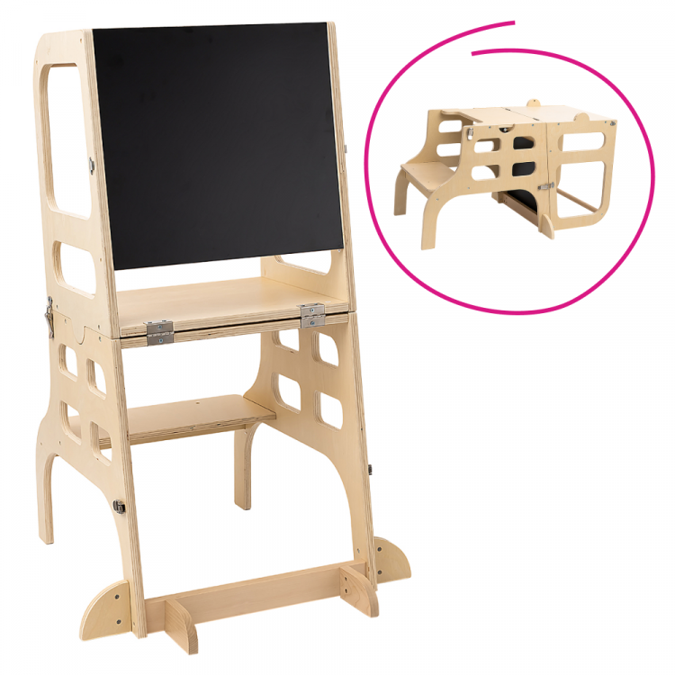 Montessori učící věž 3v1 s tabulí, přírodní, MAGAN Montessori učící věž 3v1 s tabulí, přírodní, MAGAN