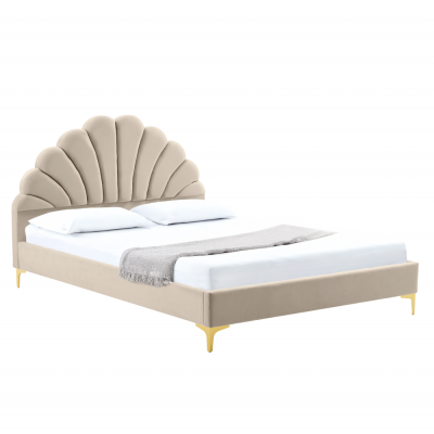Postel ISADORA 160x200 béžová Velvet – čalouněná postel s čelem ve tvaru mušle