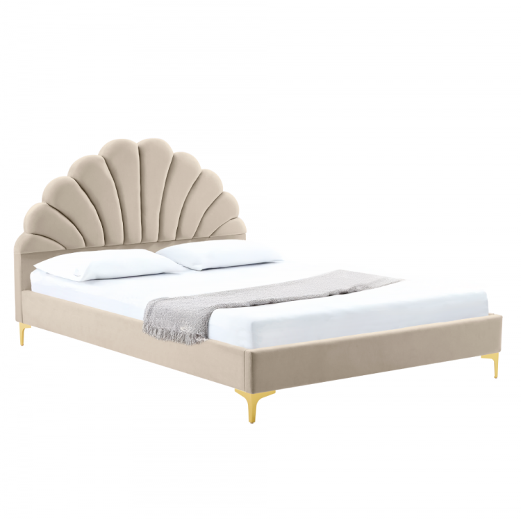 Postel ISADORA 160x200 béžová Velvet – čalouněná postel s čelem ve tvaru mušle