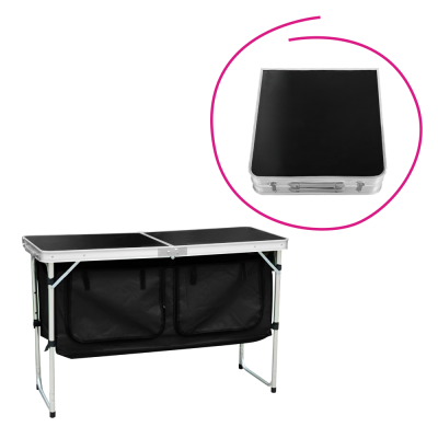 Skládací kempinkový stůl s organizérem, 120 cm, hliník/MDF, KEPI TYP 3