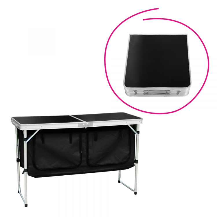 Skládací kempinkový stůl s organizérem, 120 cm, hliník/MDF, KEPI TYP 3 Skládací kempinkový stůl s organizérem, 120 cm, hliník/MDF, KEPI TYP 3