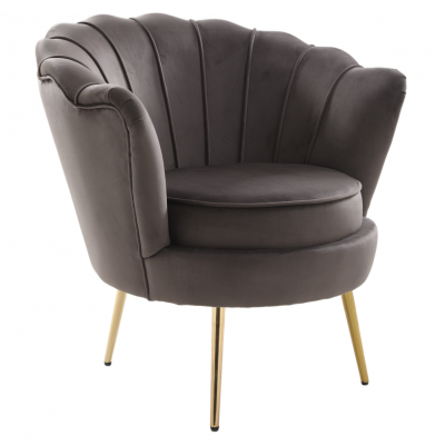 Křeslo ve stylu Art-deco, šedohnědá Velvet látka/gold chrom zlatý, NOBLEO