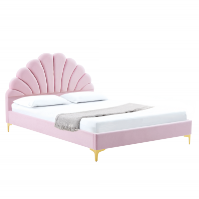 Postel ISADORA 140x200 růžová Velvet – čalouněná postel s čelem ve tvaru mušle