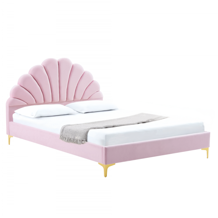 Postel ISADORA 140x200 růžová Velvet – čalouněná postel s čelem ve tvaru mušle