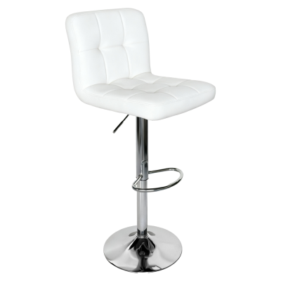 Barová židle KANDY bílá ekokůže/chrom – výškově nastavitelná židle s prošitím