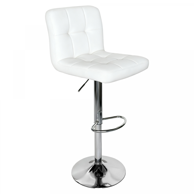 Barová židle KANDY bílá ekokůže/chrom – výškově nastavitelná židle s prošitím