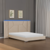 Postel ALTESA 160x200 béžová Velvet s LED osvětlením a roštem – čalouněná postel s vysokým čelem