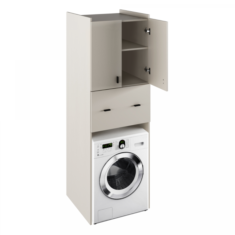 Skříňka nad pračku NATALI kašmír – vysoká koupelnová skříň s policemi a zásuvkou