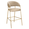 Designová barová židle DASMIN béžová velvet/gold chrom – elegantní barová židle s prošíváním