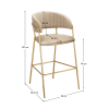 Designová barová židle DASMIN béžová velvet/gold chrom – elegantní barová židle s prošíváním