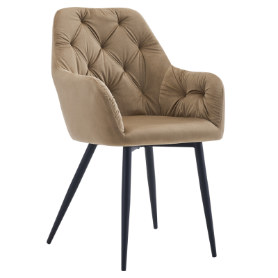 Designové křeslo VERIO béžová velvet – čalouněné křeslo s prošíváním a kovovou konstrukcí