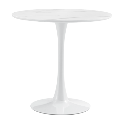 Jídelní stůl, světlý mramor/bílá, průměr 80 cm, LORIAN
