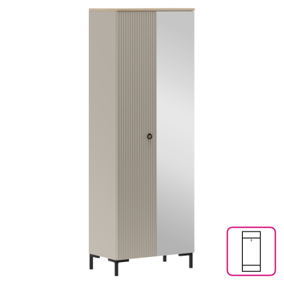 Skříň se zrcadlem, šedohnědá Taupe/dub silverjack, DOMCA 2D