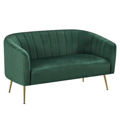 Designový 2-sed, tmavě zelená Velvet látka/gold chrom-zlatý, BAGY