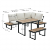 Zahradní set FLOJD černá/krém/dub – rohová modulární sestava s lavicí, stolem a polštáři