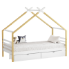 Montessori postel TARA 90x200 bílá/hnědá – domečková postel se zásuvkami