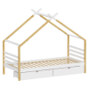 Montessori postel TARA 90x200 bílá/hnědá – domečková postel se zásuvkami