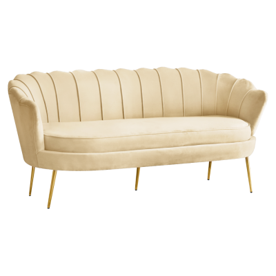 Luxusní pohovka, 3-sed, béžová Velvet látka/zlatá, Art-deco, NOBLEO TYP 2