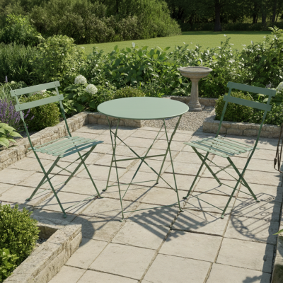 Zahradní set OBAX zelený – skládací balkonový set stůl + 2 židle, ocel