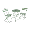 Zahradní set OBAX zelený – skládací balkonový set stůl + 2 židle, ocel