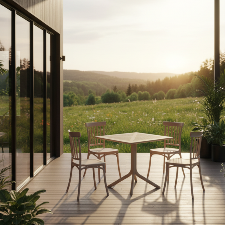 Zahradní stůl DENTON taupe 79,5x79,5 – plastový jídelní stůl pro 4 osoby