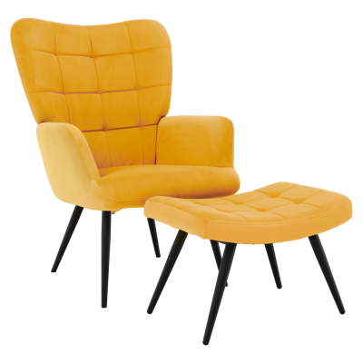 Křeslo s podnoží, žlutá Velvet látka/černá, HABEN