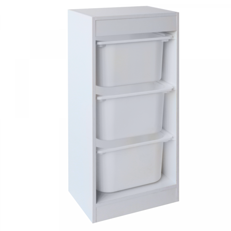 Regál s úložnými boxy, bílá, DUVAN