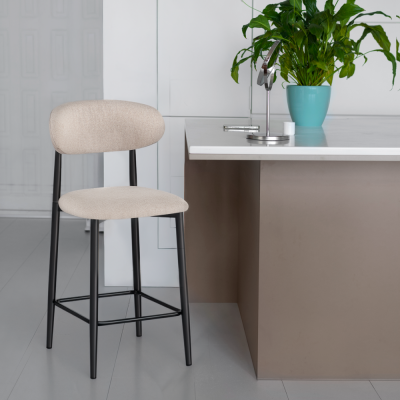 Barová židle ZAJDA béžová látka/černá – designová židle s kovovou konstrukcí, výška sedu 65 cm