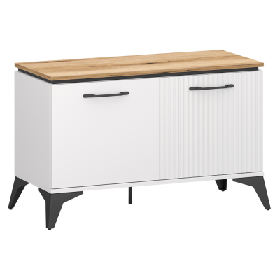 Botník VELIS 2D bílý/dub evoke – moderní botník s policemi a rýhovanými dvířky