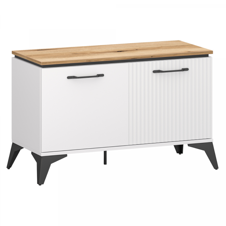 Botník VELIS 2D bílý/dub evoke – moderní botník s policemi a rýhovanými dvířky