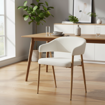 Jídelní křeslo NIZAR krémová/buk – designové čalouněné křeslo s kovovou konstrukcí